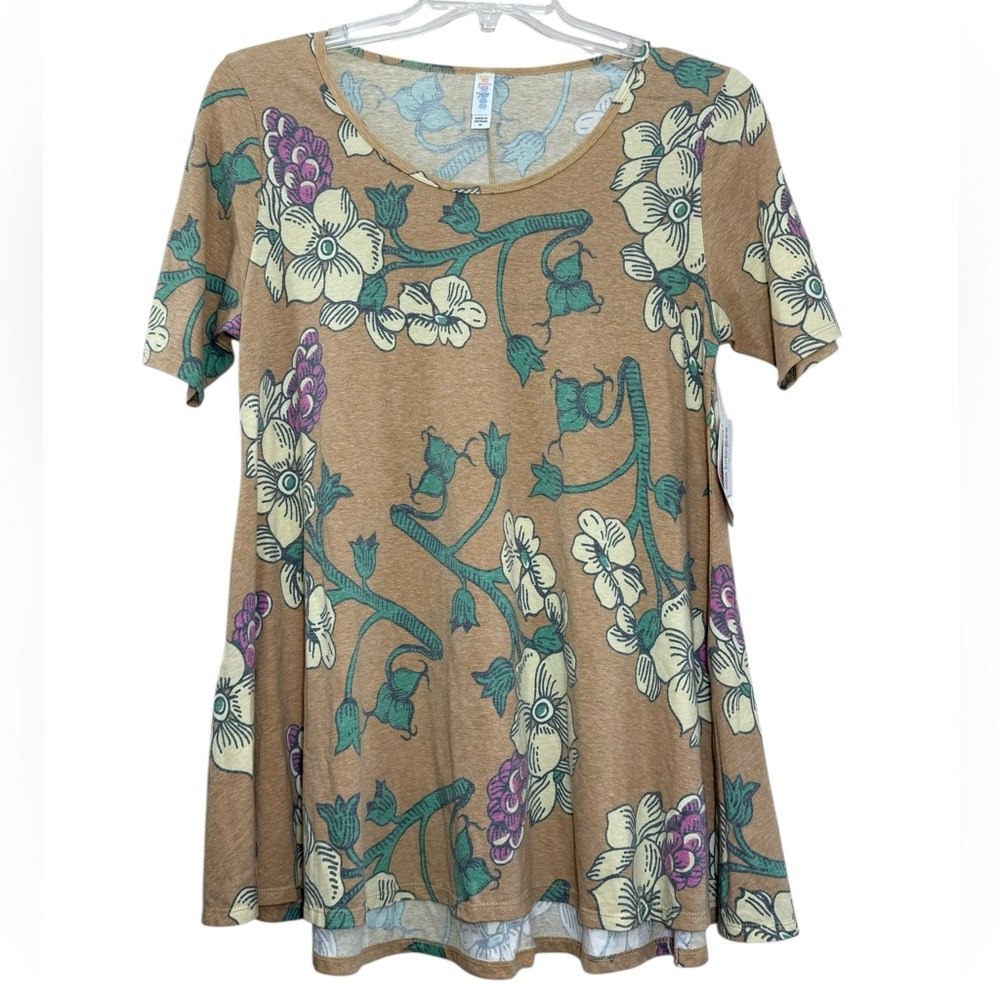 NWT LuLaRoe khaki cream green pink print short sleeve classic T t-shirt medium